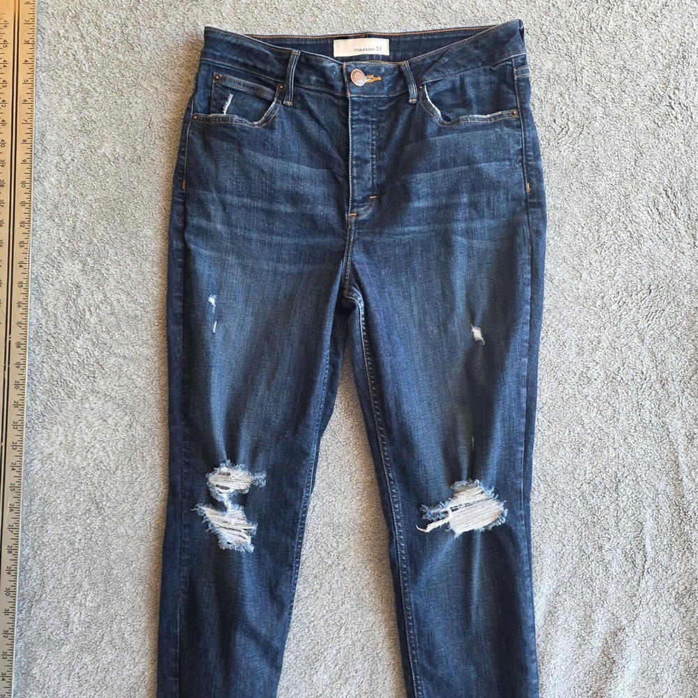 Maurices Womens 31 Reg High Rise Distressed Ripped‎ Knee Skinny Jeans Dark Wash